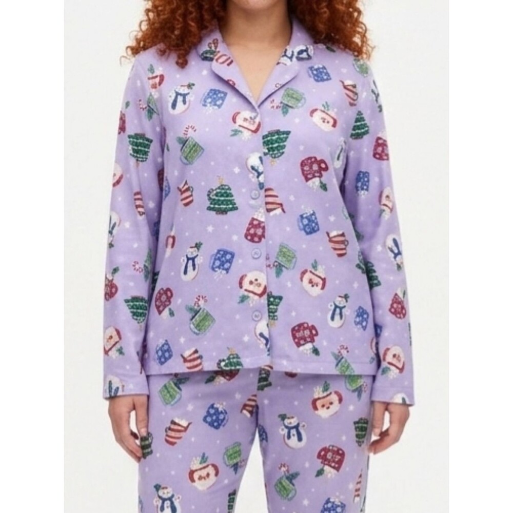Flannel Holiday Pajama Set 100% Cotton Old Navy Purple Cocoa Mugs XL XXL 2XL